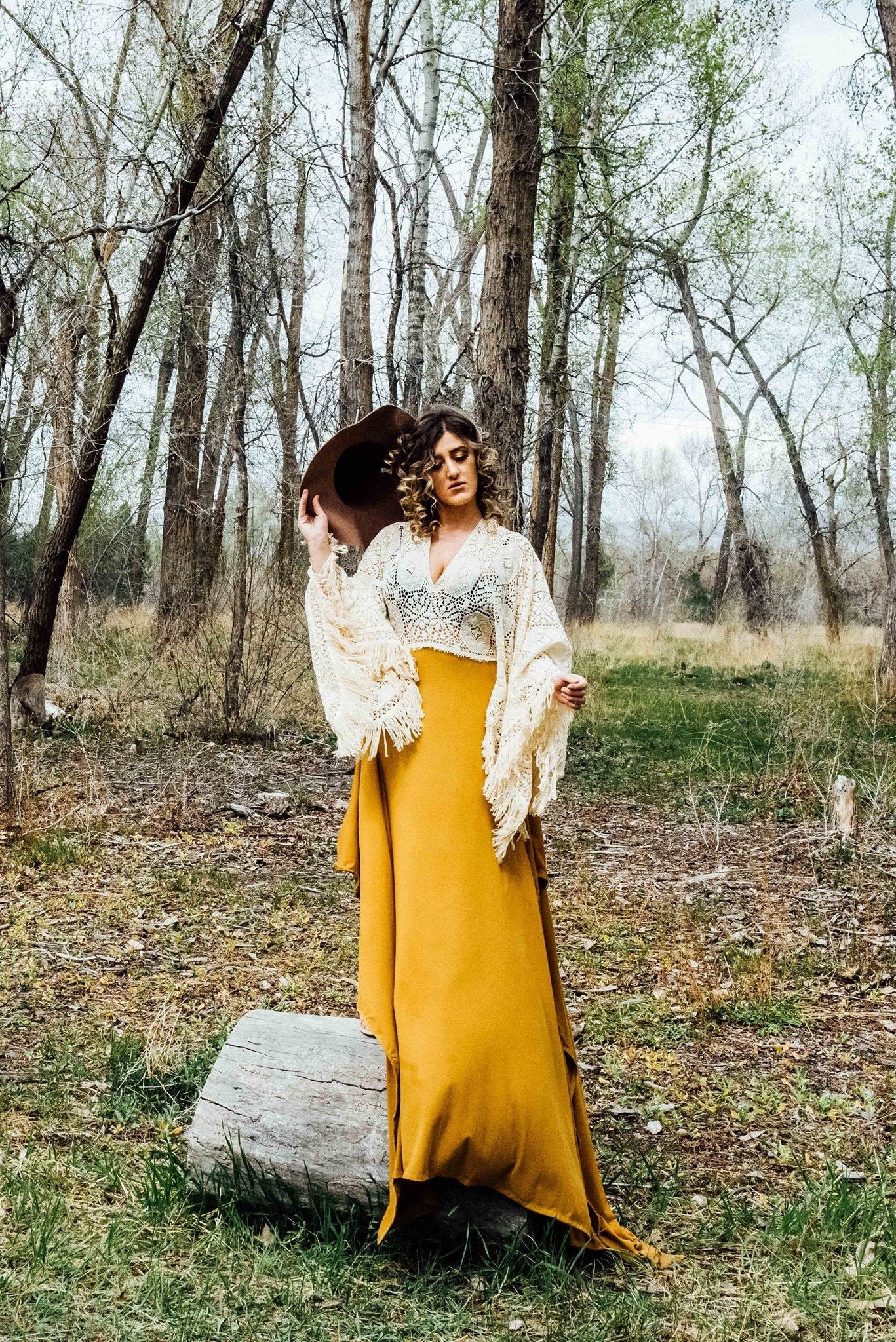 Try To Be Boho Embroidered Eyelet Maxi Dress in Mustard